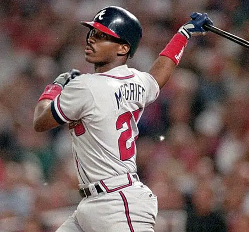 FRED McGRIFF Atlanta Braves 1995 Away Majestic Throwback Baseball Jersey 
