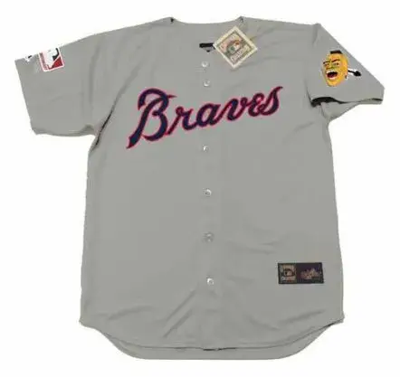 HANK AARON Atlanta Braves 1969 Away Majestic Throwback Baseball Jersey