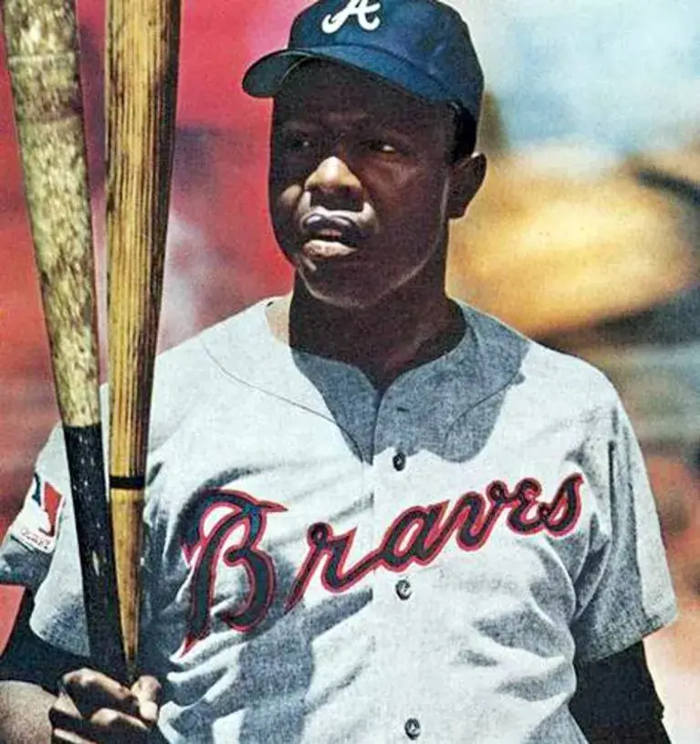HANK AARON Atlanta Braves 1969 Away Majestic Throwback Baseball Jersey 