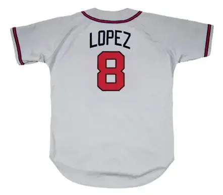 JAVIER LOPEZ Atlanta Braves 1995 Away Majestic Throwback Baseball Jersey 