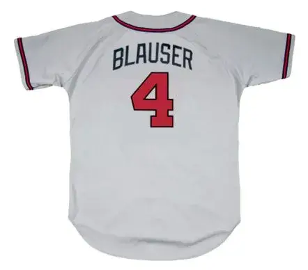 JEFF BLAUSER Atlanta Braves 1995 Away Majestic Throwback Baseball Jersey 