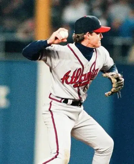 JEFF BLAUSER Atlanta Braves 1995 Away Majestic Throwback Baseball Jersey 