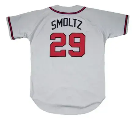 JOHN SMOLTZ Atlanta Braves 1995 Away Majestic Throwback Baseball Jersey 