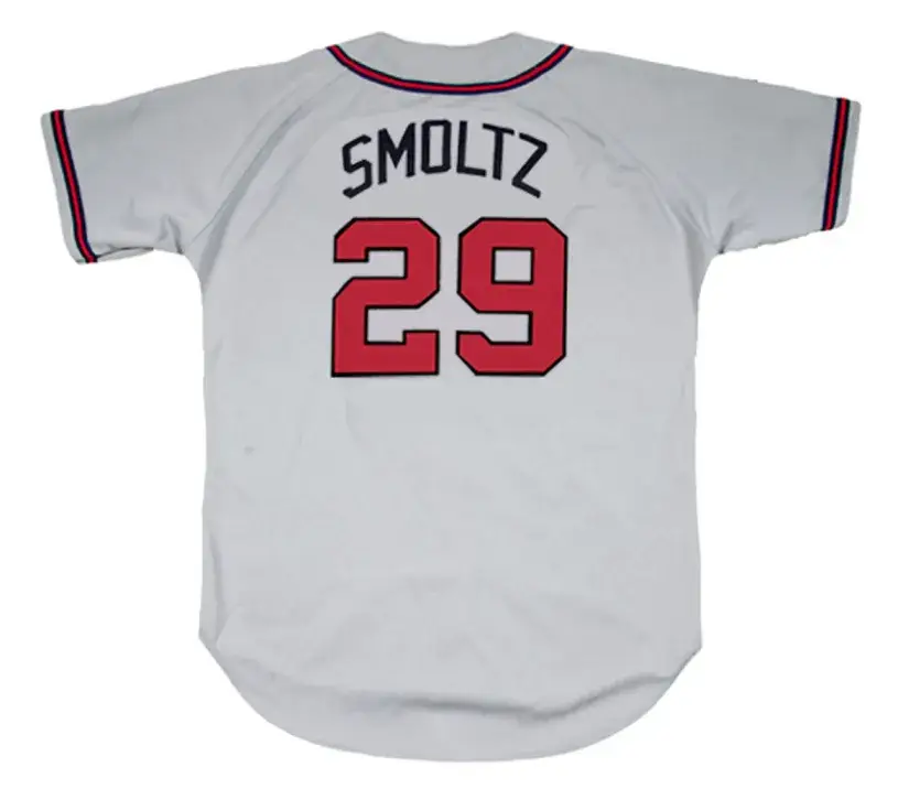 JOHN SMOLTZ Atlanta Braves 1995 Away Majestic Throwback Baseball Jersey 