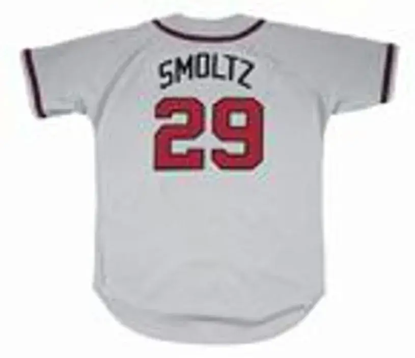JOHN SMOLTZ Atlanta Braves 1995 Away Majestic Throwback Baseball Jersey 