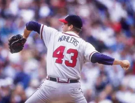 MARK WOHLERS Atlanta Braves 1996 Away Majestic Throwback Baseball Jersey 