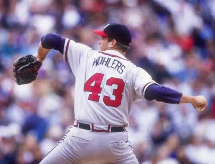 MARK WOHLERS Atlanta Braves 1996 Away Majestic Throwback Baseball Jersey 