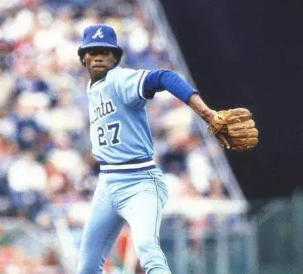 PASCUAL PEREZ Atlanta Braves 1983 Away Majestic Throwback Baseball Jersey 