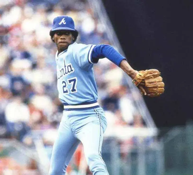 PASCUAL PEREZ Atlanta Braves 1983 Away Majestic Throwback Baseball Jersey 
