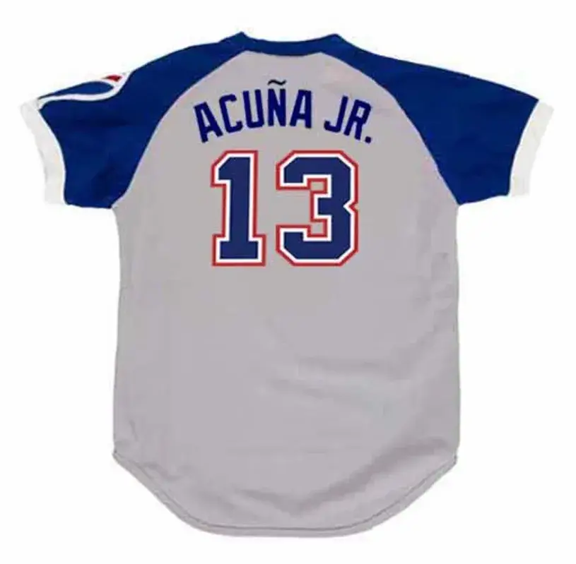 RONALD ACUNA JR. Atlanta Braves 1970’s Away Majestic Throwback Baseball Jersey 