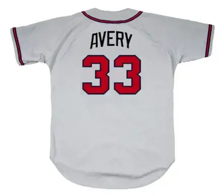 STEVE AVERY Atlanta Braves 1995 Away Majestic Throwback Baseball Jersey 