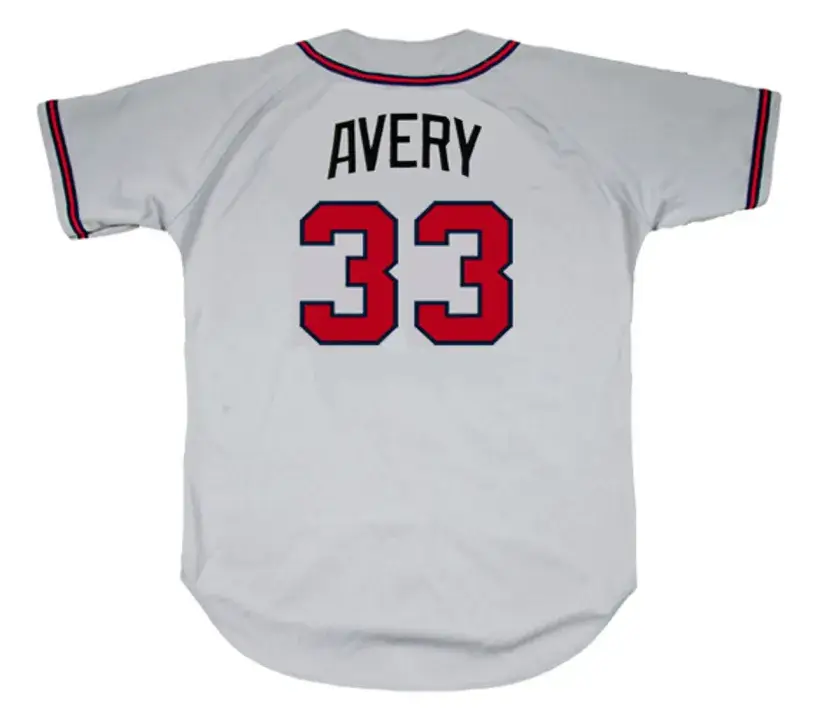 STEVE AVERY Atlanta Braves 1995 Away Majestic Throwback Baseball Jersey 