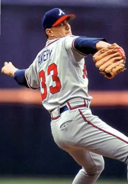 STEVE AVERY Atlanta Braves 1995 Away Majestic Throwback Baseball Jersey 