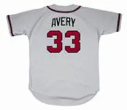 STEVE AVERY Atlanta Braves 1995 Away Majestic Throwback Baseball Jersey 
