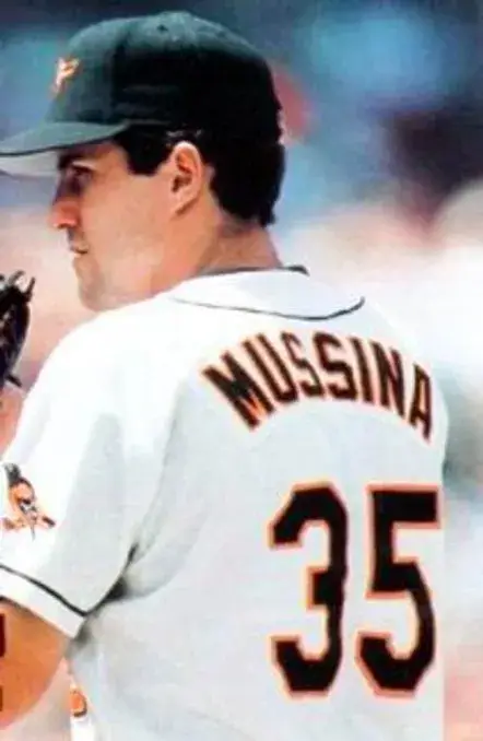 MIKE MUSSINA Baltimore Orioles 1999 Home Majestic Throwback Baseball Jersey 