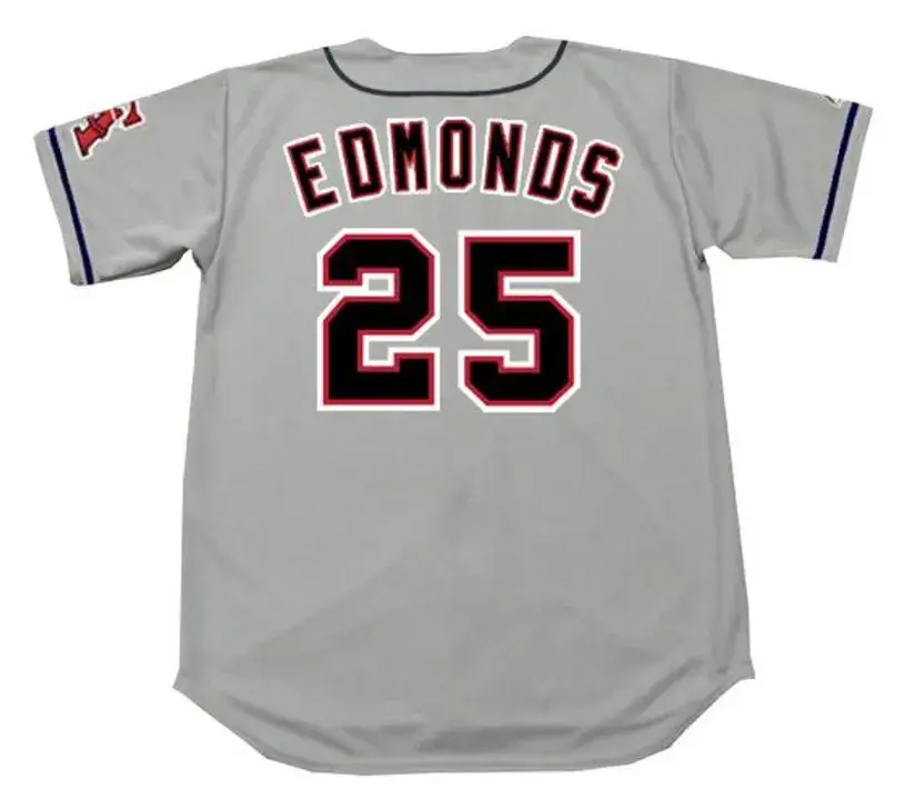 JIM EDMONDS California Angels 1996 Majestic Throwback Away Baseball Jersey 