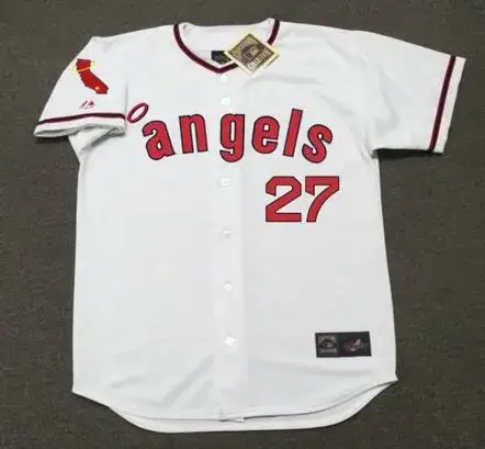 MIKE TROUT California Angels 1970’s Home Majestic Baseball Throwback Jersey