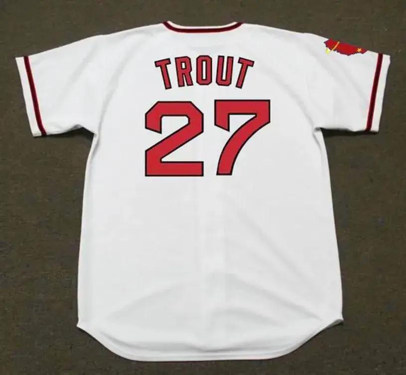 MIKE TROUT California Angels 1970’s Home Majestic Baseball Throwback Jersey 