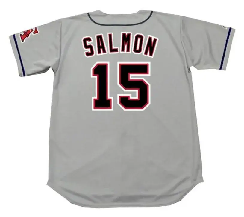 TIM SALMON California Angels 1996 Majestic Throwback Away Baseball Jersey 
