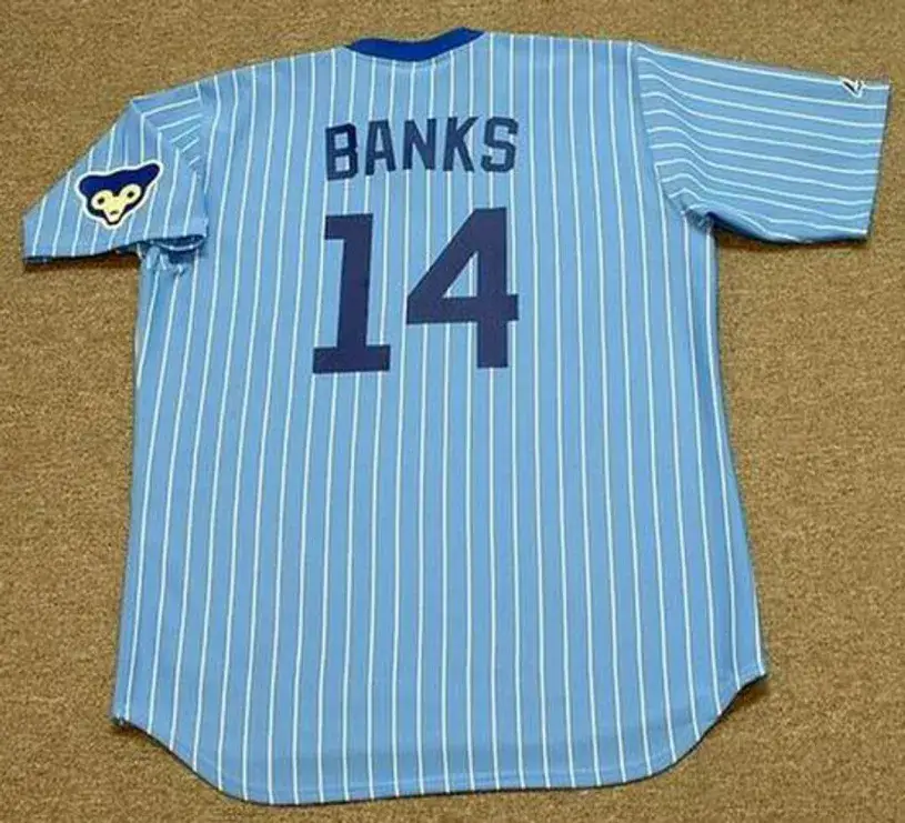 ERNIE BANKS Chicago Cubs Away Majestic Throwback Baseball Jersey 