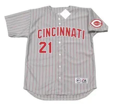 DEION SANDERS Cincinnati Reds 1997 Away Majestic Baseball Throwback Jersey