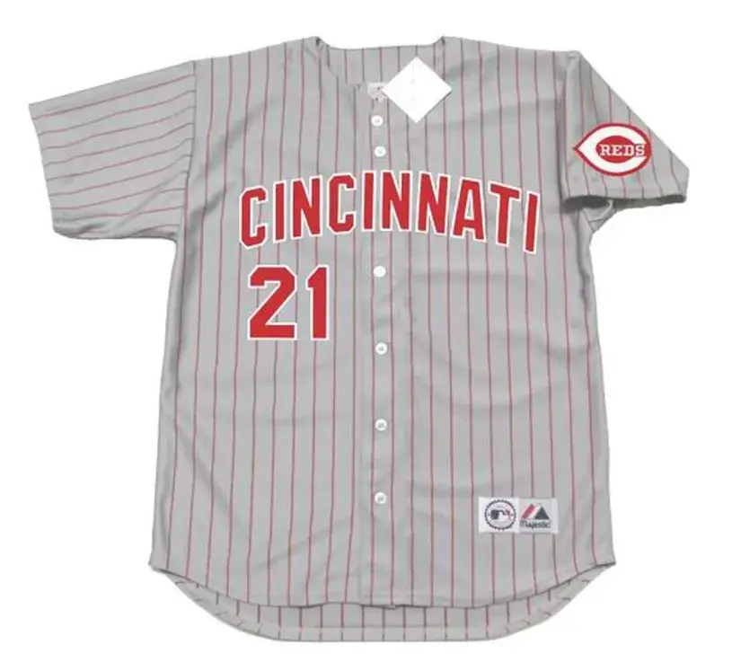 DEION SANDERS Cincinnati Reds 1997 Away Majestic Baseball Throwback Jersey