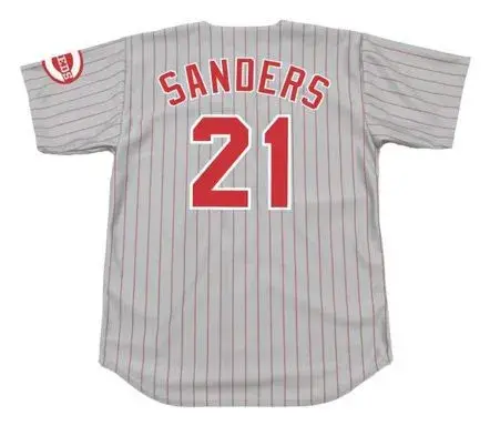 DEION SANDERS Cincinnati Reds 1997 Away Majestic Baseball Throwback Jersey 