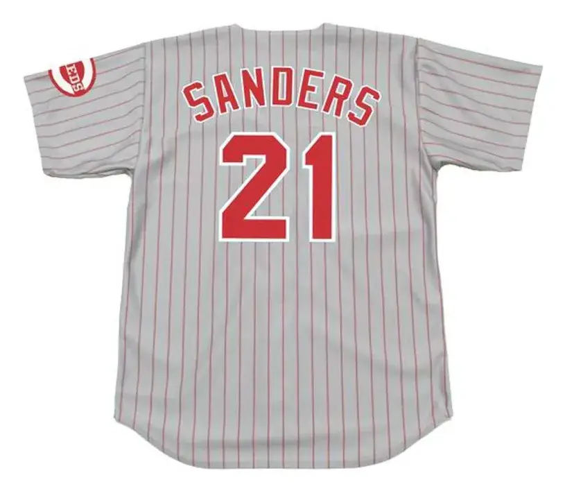 DEION SANDERS Cincinnati Reds 1997 Away Majestic Baseball Throwback Jersey 