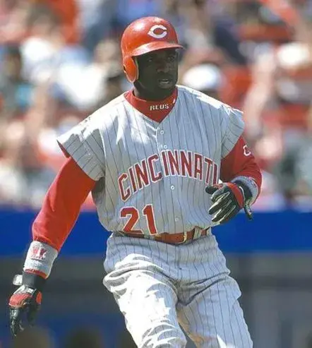DEION SANDERS Cincinnati Reds 1997 Away Majestic Baseball Throwback Jersey 