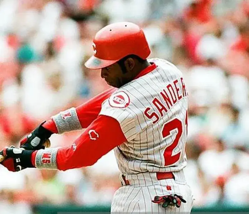 DEION SANDERS Cincinnati Reds 1997 Away Majestic Baseball Throwback Jersey 