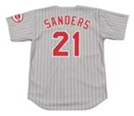DEION SANDERS Cincinnati Reds 1997 Away Majestic Baseball Throwback Jersey 