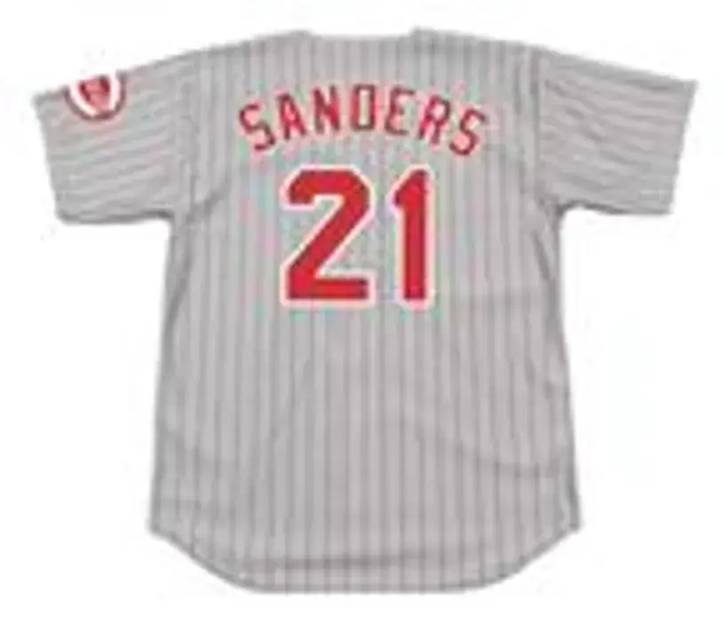DEION SANDERS Cincinnati Reds 1997 Away Majestic Baseball Throwback Jersey 