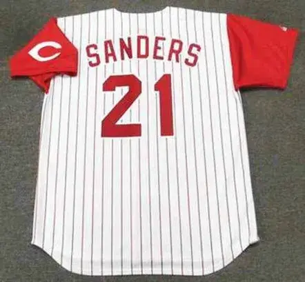 DEION SANDERS Cincinnati Reds 1997 Majestic Throwback Home Baseball Jersey 