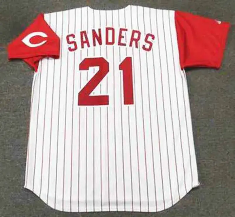 DEION SANDERS Cincinnati Reds 1997 Majestic Throwback Home Baseball Jersey 