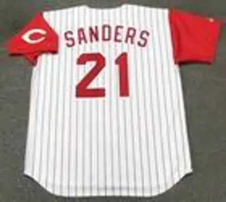 DEION SANDERS Cincinnati Reds 1997 Majestic Throwback Home Baseball Jersey 
