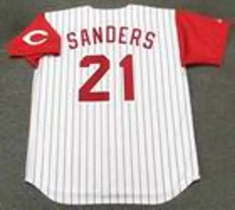 DEION SANDERS Cincinnati Reds 1997 Majestic Throwback Home Baseball Jersey 