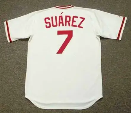 EUGENIO SUAREZ Cincinnati Reds 1975 Home Majestic Baseball Throwback Jersey 