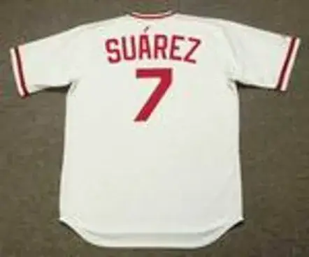 EUGENIO SUAREZ Cincinnati Reds 1975 Home Majestic Baseball Throwback Jersey 