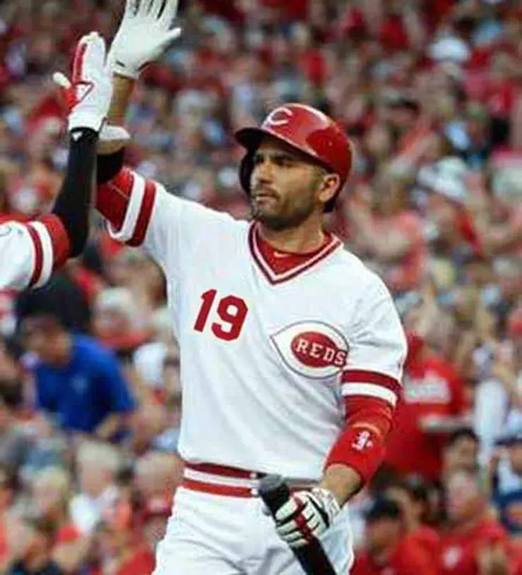 JOEY VOTTO Cincinnati Reds 1975 Home Majestic Baseball Throwback Jersey 