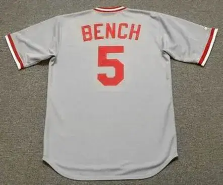 JOHNNY BENCH Cincinnati Reds 1975 Majestic Cooperstown Away Baseball Jersey 