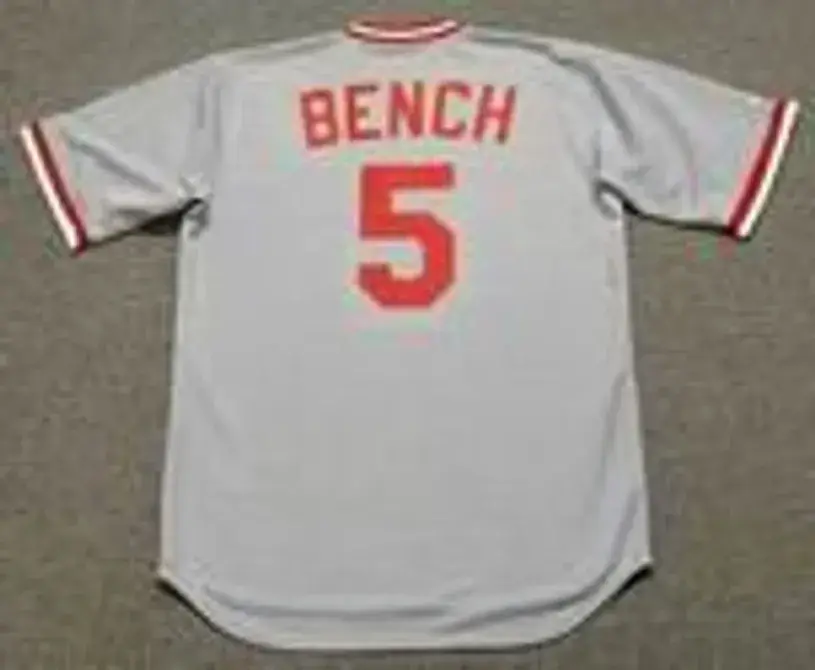JOHNNY BENCH Cincinnati Reds 1975 Majestic Cooperstown Away Baseball Jersey 