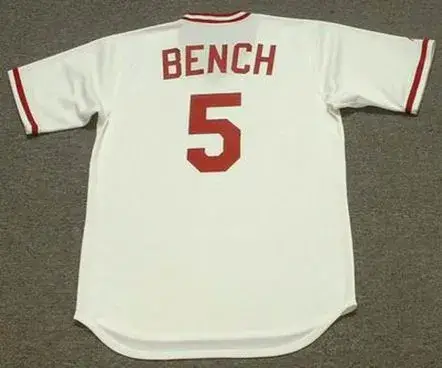 JOHNNY BENCH Cincinnati Reds 1975 Majestic Cooperstown Home Baseball Jersey 