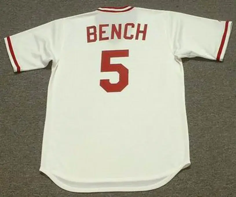 JOHNNY BENCH Cincinnati Reds 1975 Majestic Cooperstown Home Baseball Jersey 