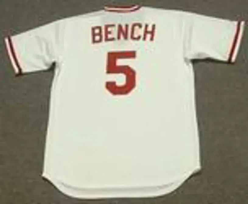 JOHNNY BENCH Cincinnati Reds 1975 Majestic Cooperstown Home Baseball Jersey 