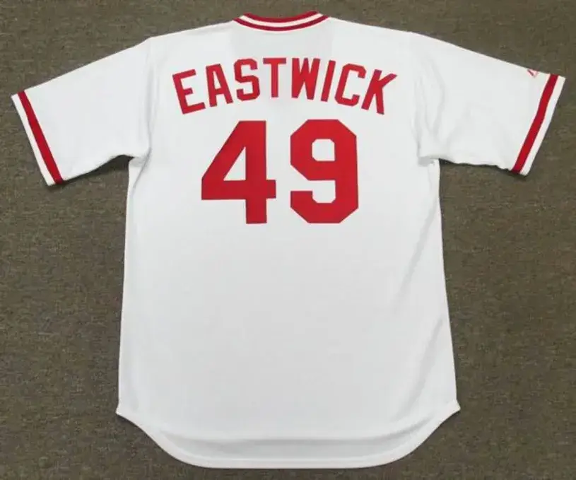 RAWLY EASTWICK Cincinnati Reds 1975 Majestic Cooperstown Home Baseball Jersey 