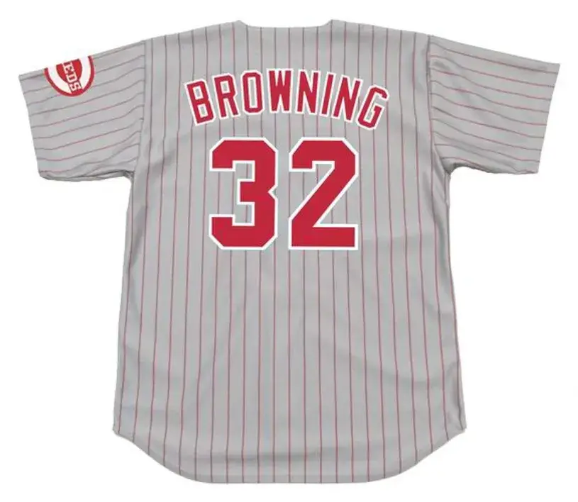 TOM BROWNING Cincinnati Reds 1993 Majestic Throwback Away Baseball Jersey 