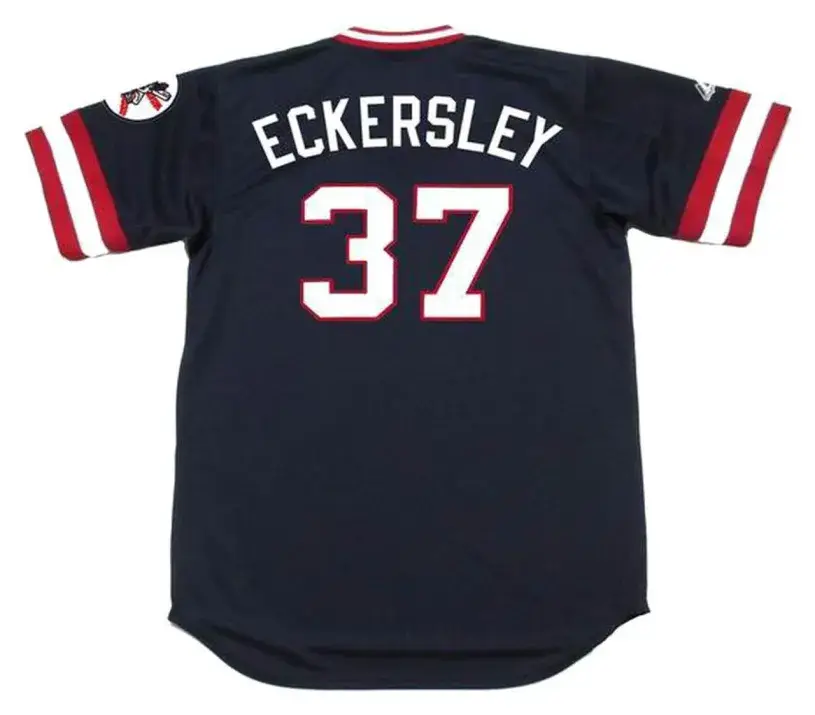 DENNIS ECKERSLEY Cleveland Indians 1977 Majestic Cooperstown Throwback Away Jersey 