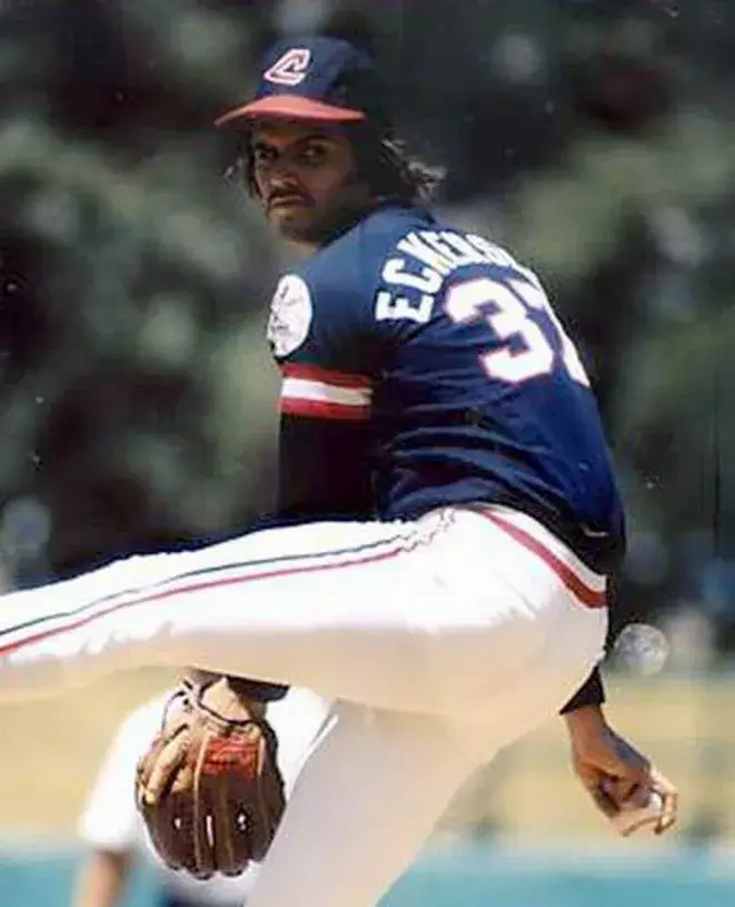 DENNIS ECKERSLEY Cleveland Indians 1977 Majestic Cooperstown Throwback Away Jersey 
