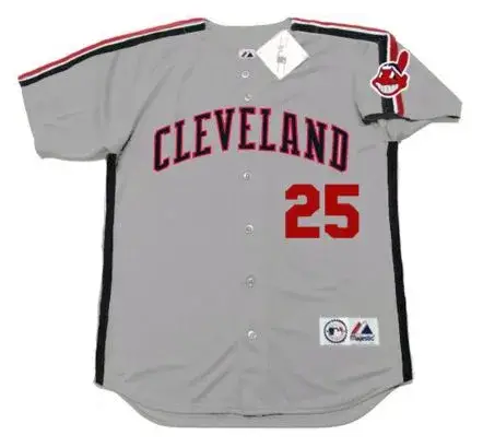 JIM THOME Cleveland Indians 1993 Away Majestic Baseball Throwback Jersey