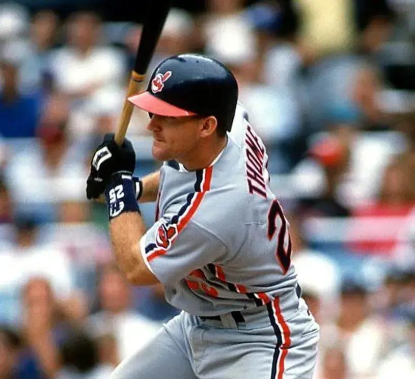 JIM THOME Cleveland Indians 1993 Away Majestic Baseball Throwback Jersey 